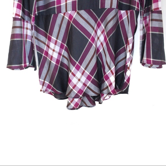 Ann Taylor LOFT Plaid NWT Semi-Sheer Red Plaid Tie Back Tunic Small - Picture 4 of 11